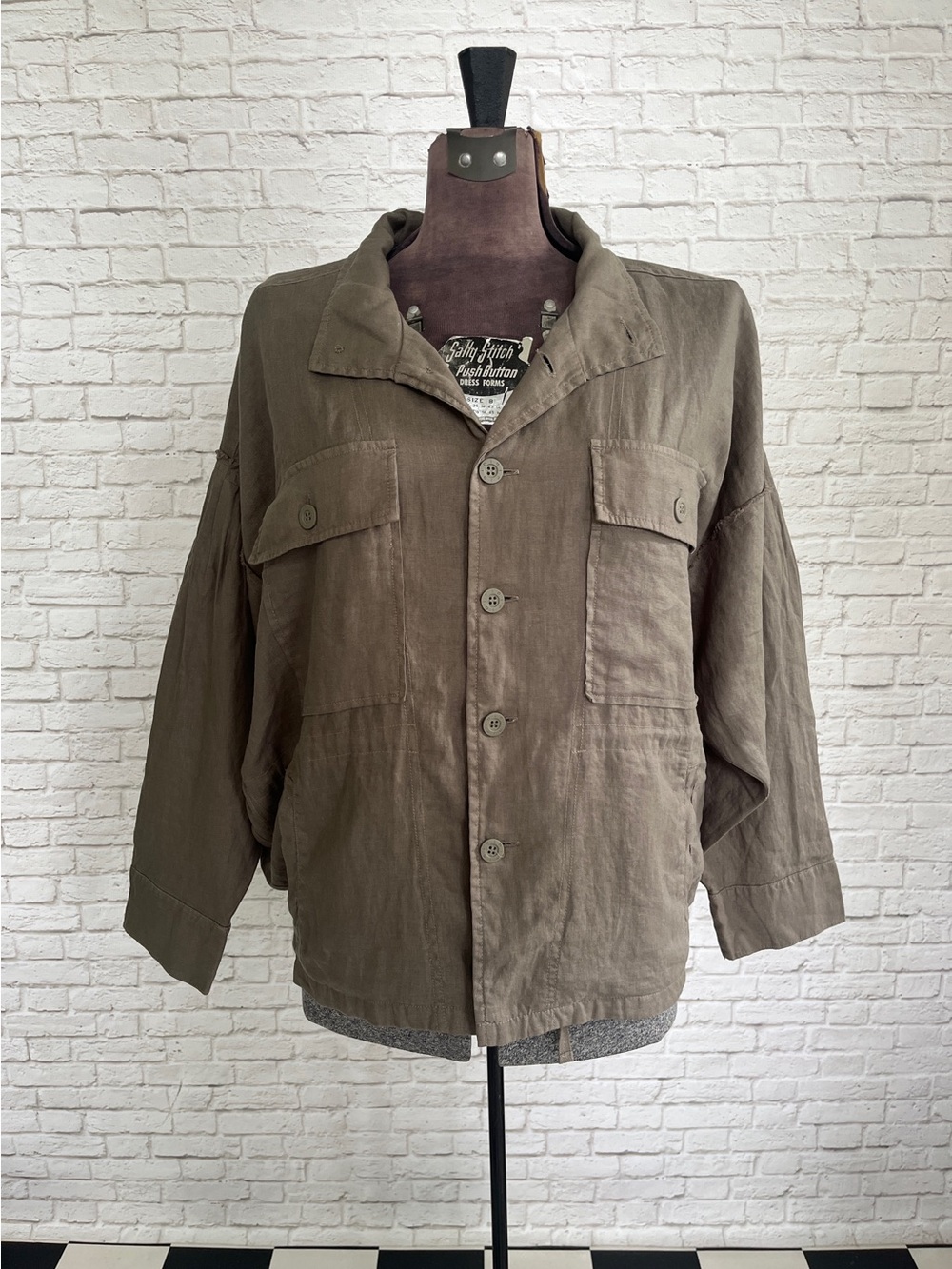 NWT Joie Kendora Button Down Linen Boxy Jacket Womens Size L Army Green with Tie